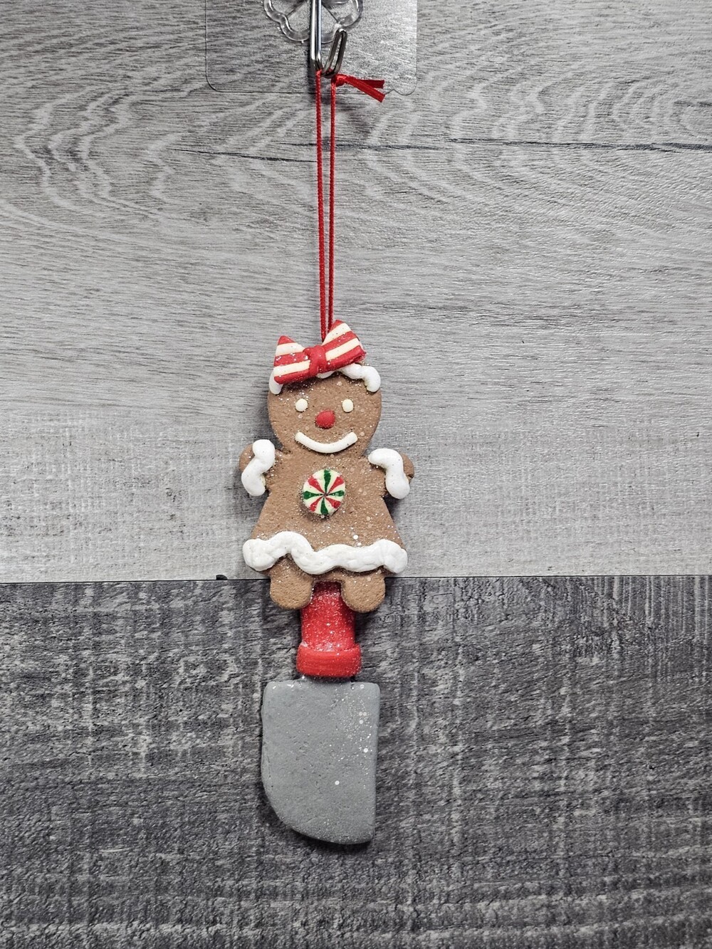 Gingerbread Girl Sparkle Ornament w/Bow & Peppermint Spatula 5.5"H